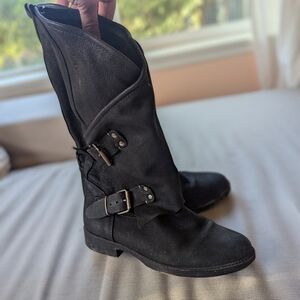 Cool Way Black Boots Size 7 Combat Moto Boot Bootie Pirate Buckles Leather Pixie